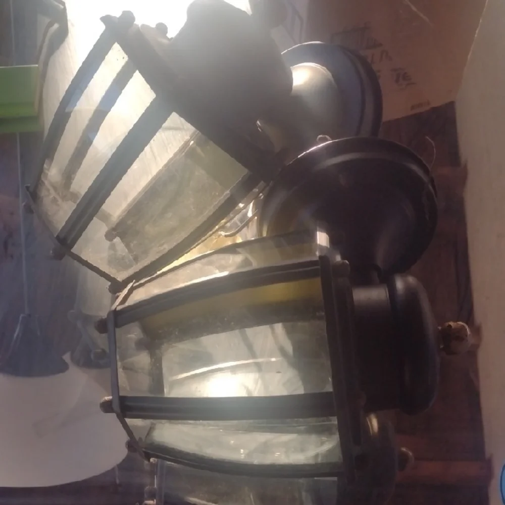 Black Outdoor Glass& Metal Wall Lantern Pair